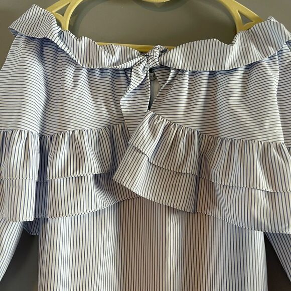 English Factory Off the Shoulder Ruffle Mini Dress || SZ S || Powder Blue - Picture 11 of 14